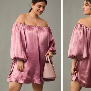 Anthropologie Mare Mare Off-The-Shoulder Puff-Sleeve Shine Mini Dress NWT